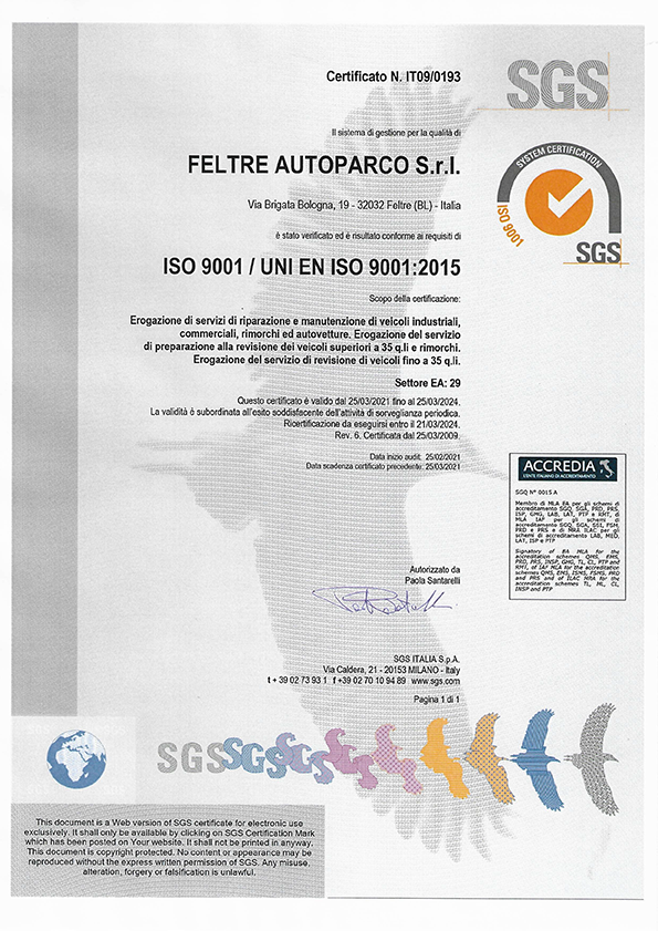 ertificato sgs feltre autoparco srl